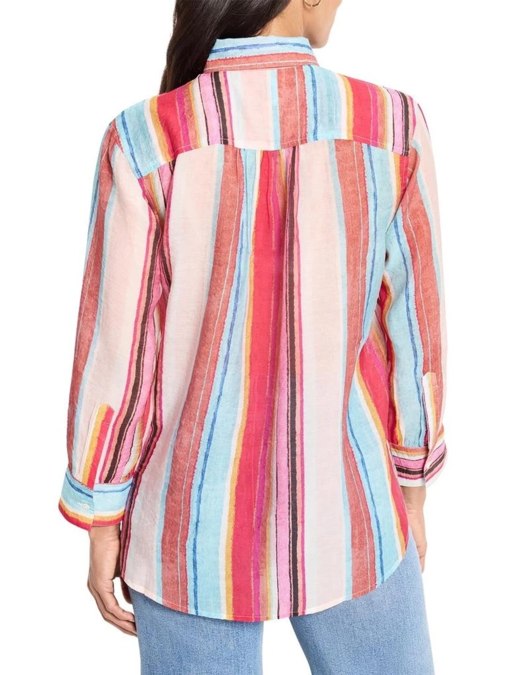 NIC+ZOE Horizon Breeze Multicolored Striped Button Front Shirt - Size Medium - Picture 2 of 11